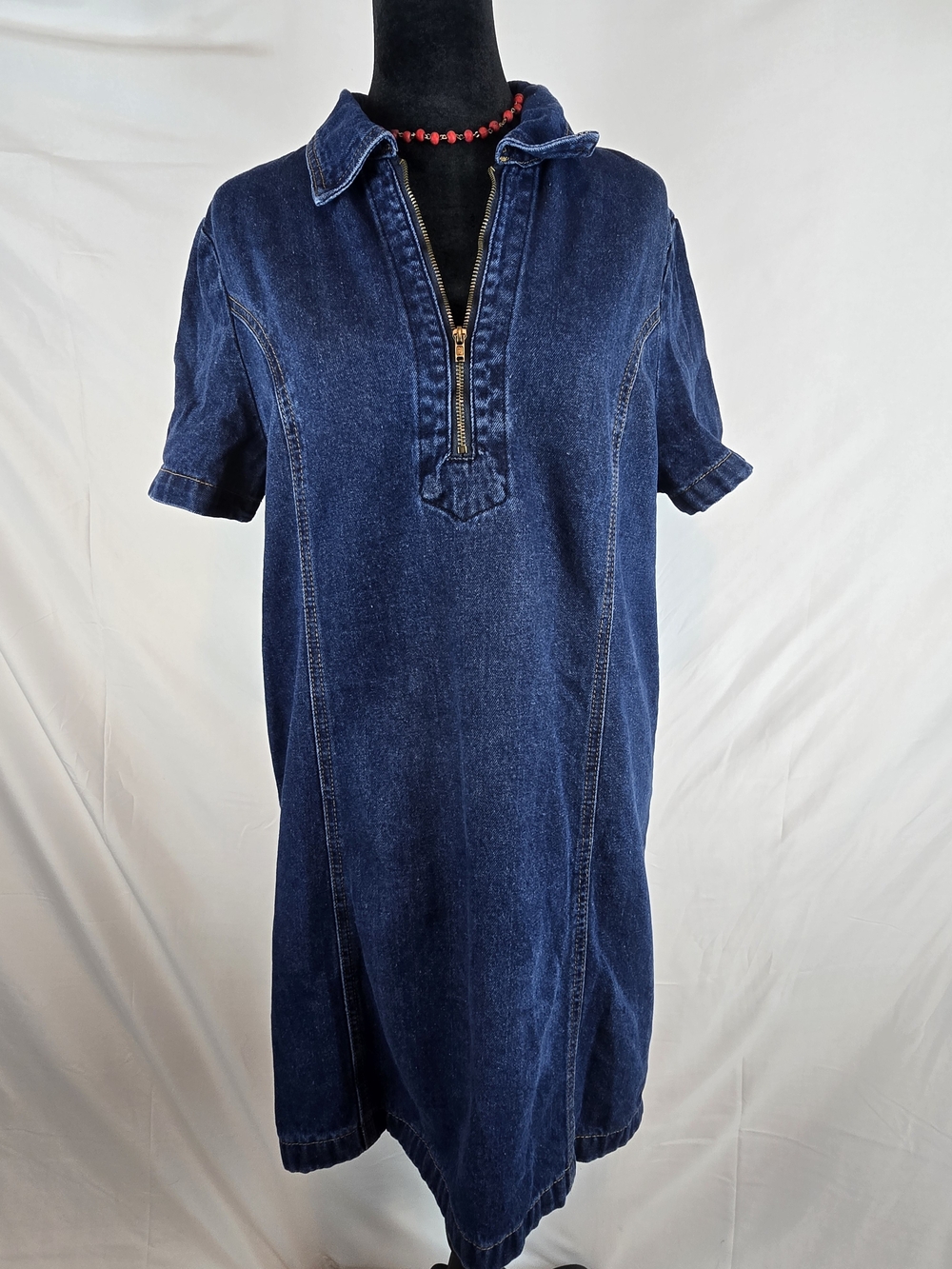 Denim Zip-Front Mini Dress - Navy